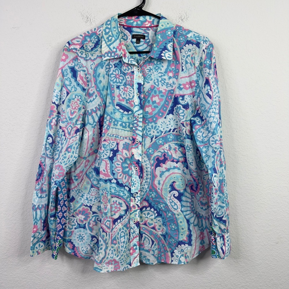 Talbots 2 PC Shirt Bundle Womens L Cotton Paisley Floral Patchwork Boho Coastal‎